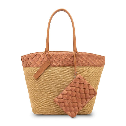 Rio Beach Bag - Cognac Pirarucu and Camel Raffia