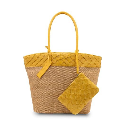 Rio Beach Bag - Honey Yellow Pirarucu & Camel Raffia