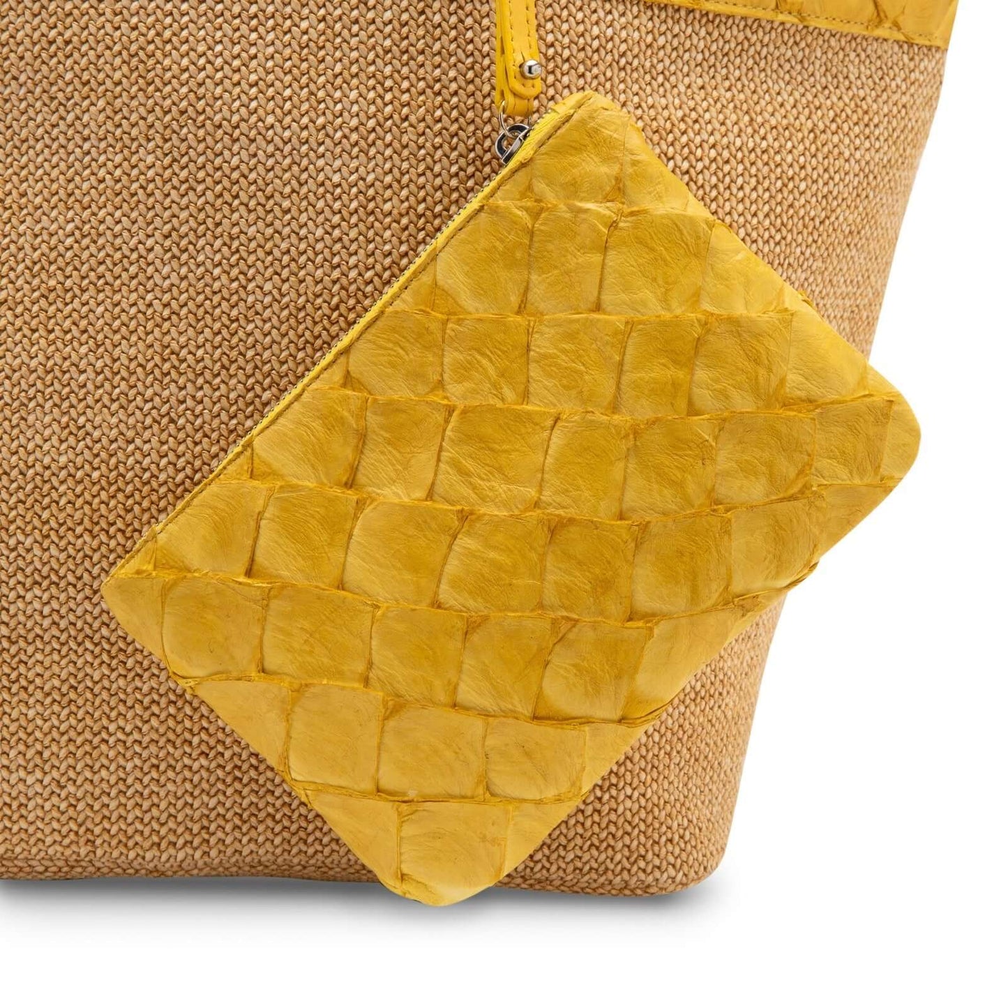 Rio Beach Bag - Honey Yellow Pirarucu & Camel Raffia