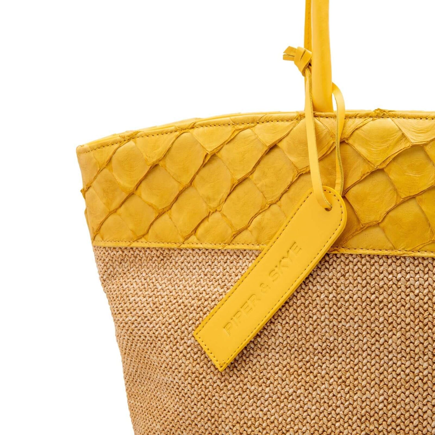 Rio Beach Bag - Honey Yellow Pirarucu & Camel Raffia