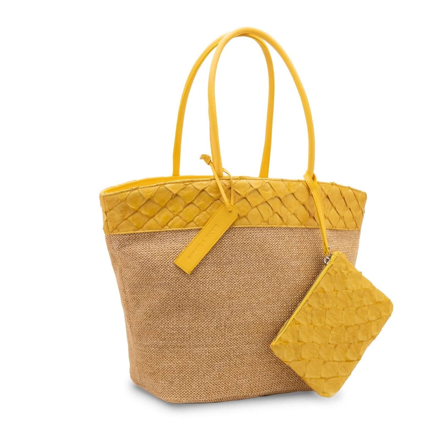 Rio Beach Bag - Honey Yellow Pirarucu & Camel Raffia