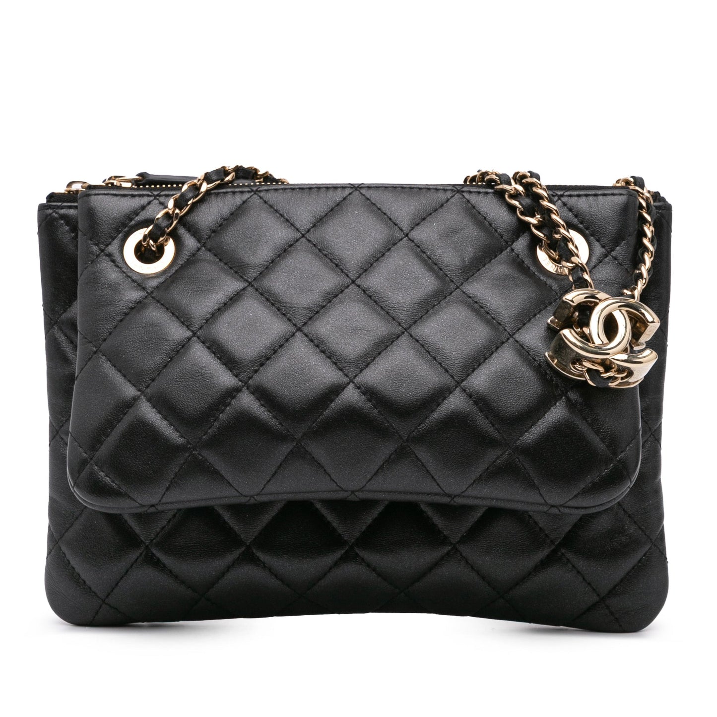 Chanel Quilted Lambskin Double Case with Chain Black