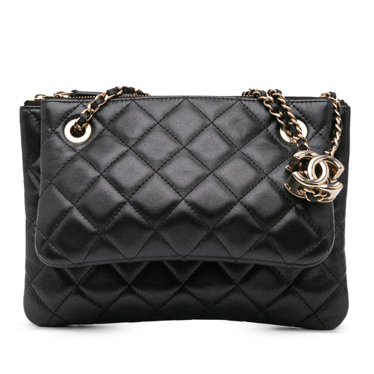 Chanel Quilted Lambskin Double Case with Chain Black