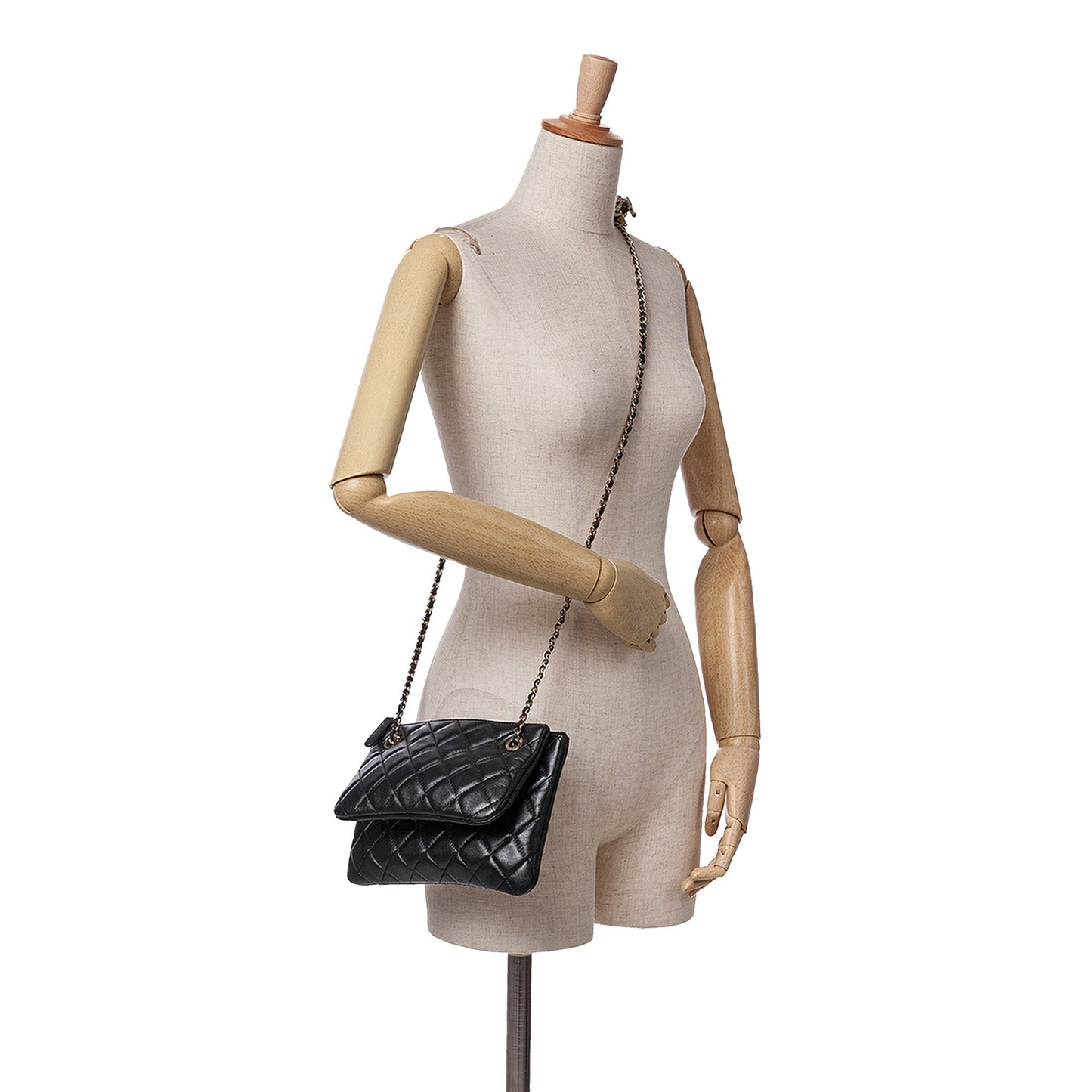 Chanel Quilted Lambskin Double Case with Chain Black
