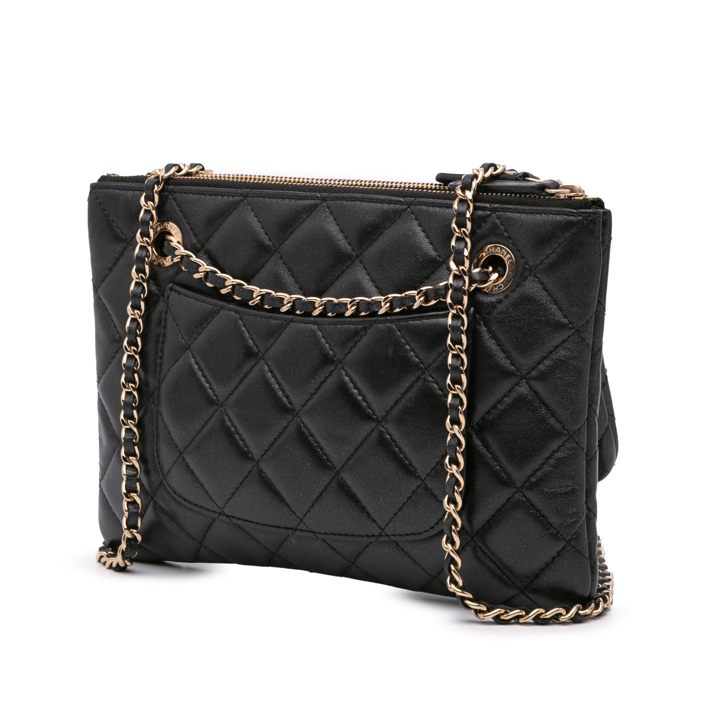 Chanel Quilted Lambskin Double Case with Chain Black
