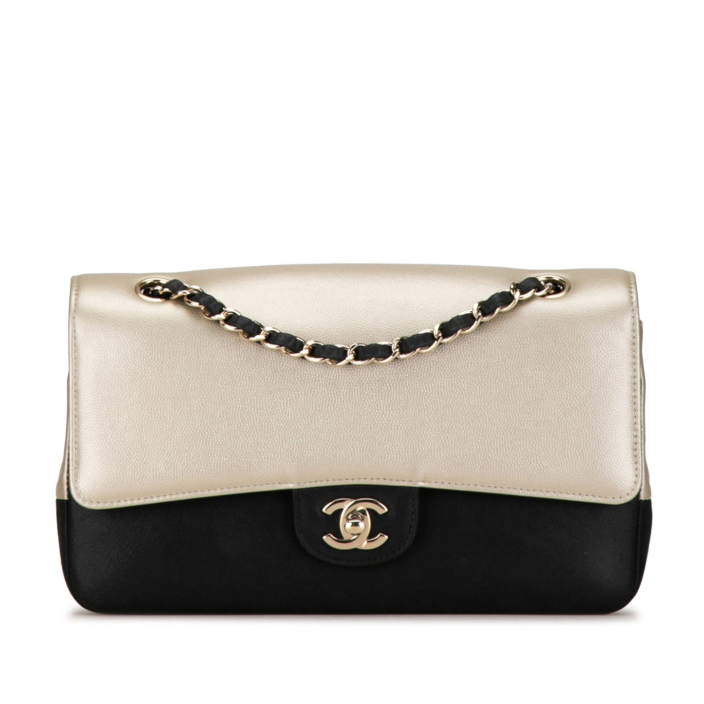 Chanel Medium Classic Bicolor Caviar Double Flap Silver