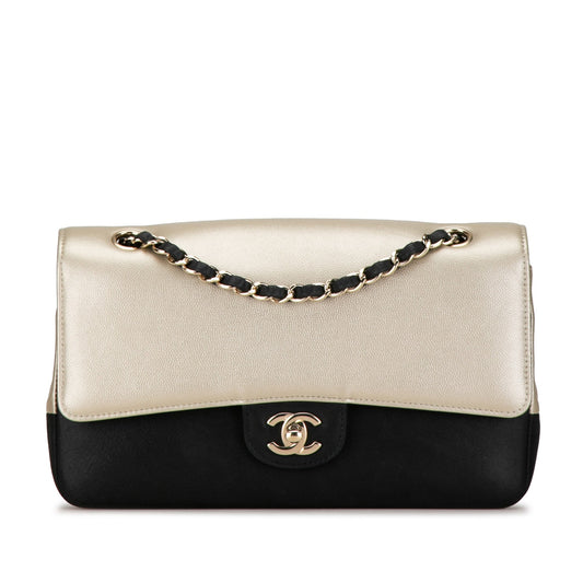 Chanel Medium Classic Bicolor Caviar Double Flap Silver
