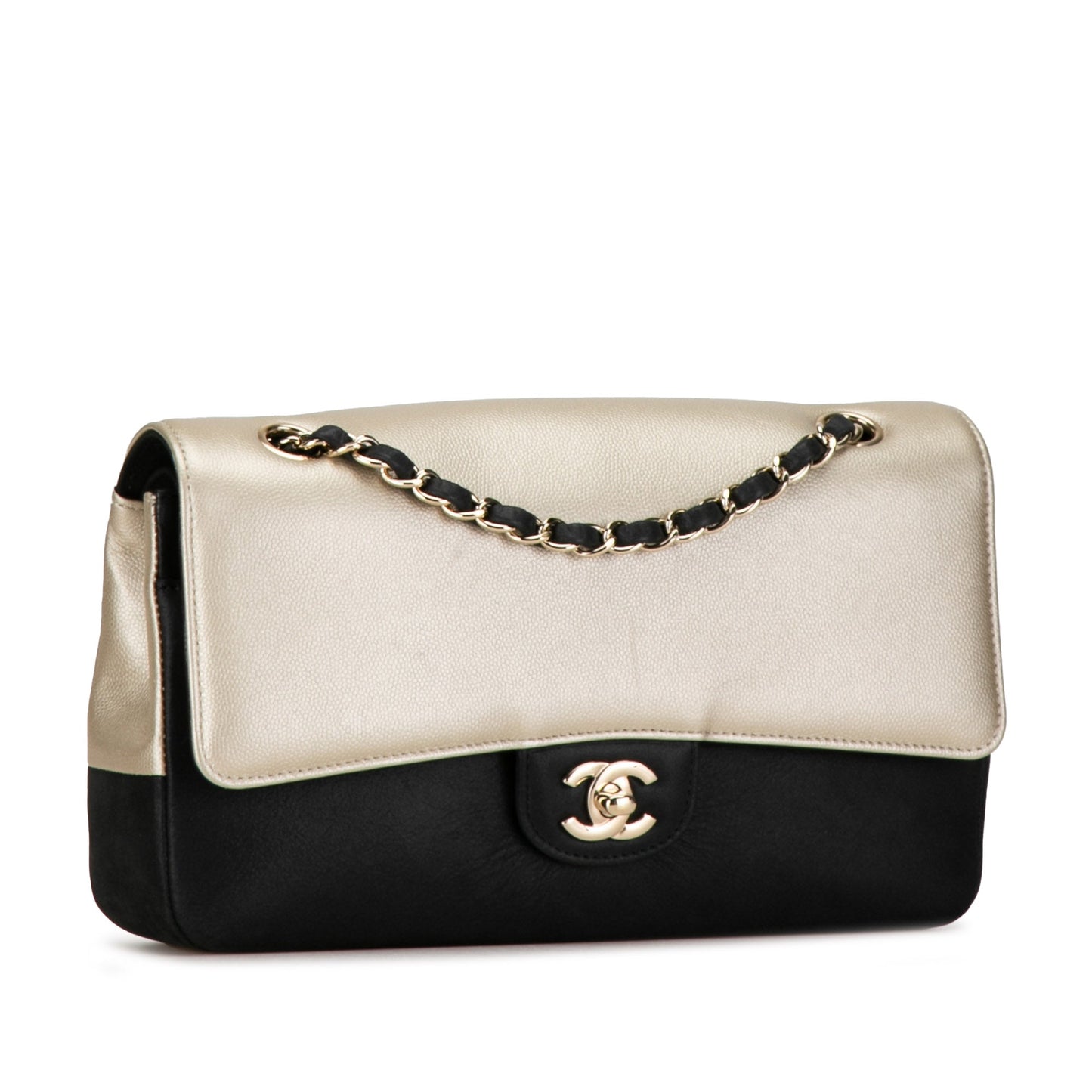 Chanel Medium Classic Bicolor Caviar Double Flap Silver