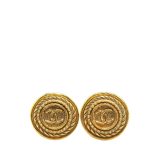 Chanel Gold Plated CC Clip On Earrings Gold