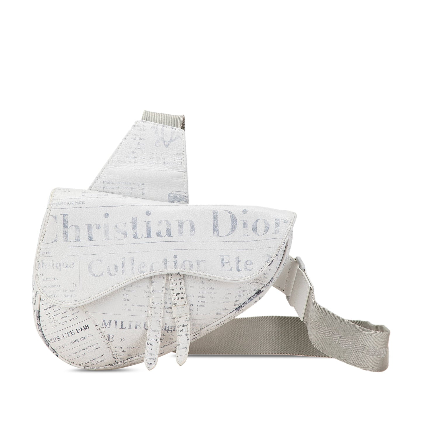 Dior Daniel Arsham Newspaper Print Saddle Bag White