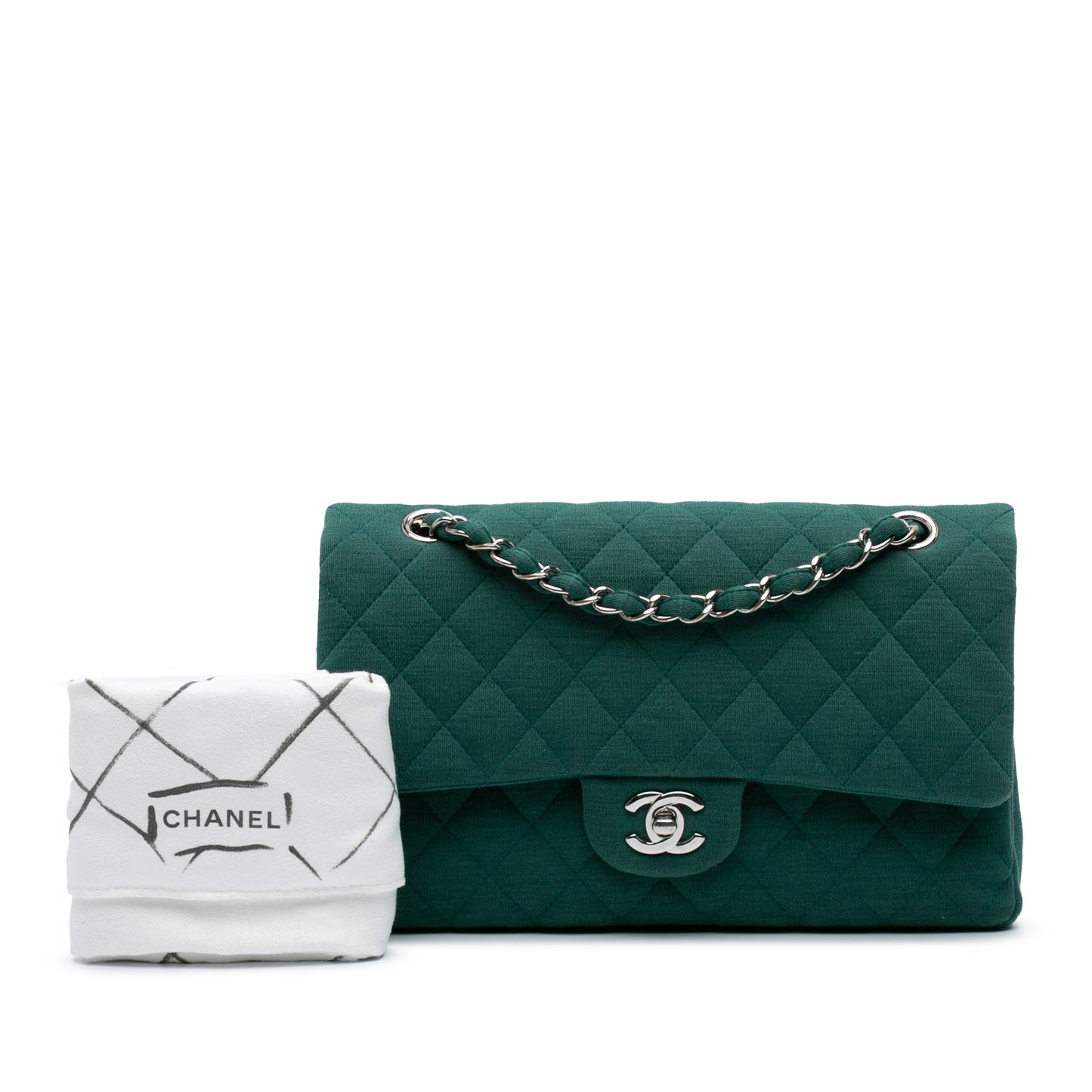 Chanel Medium Classic Jersey Double Flap Green