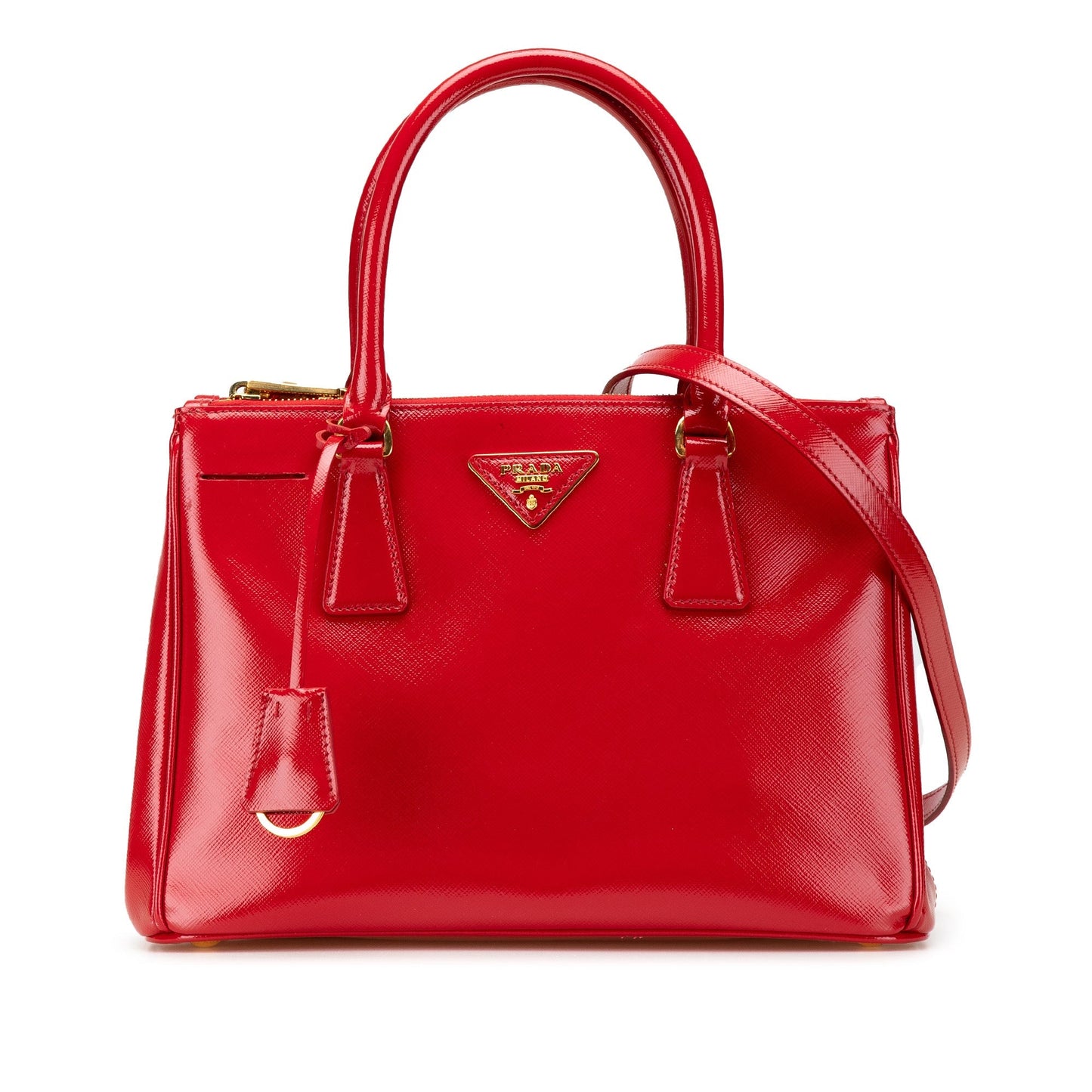 Prada Small Saffiano Vernice Galleria Double Zip Satchel Red