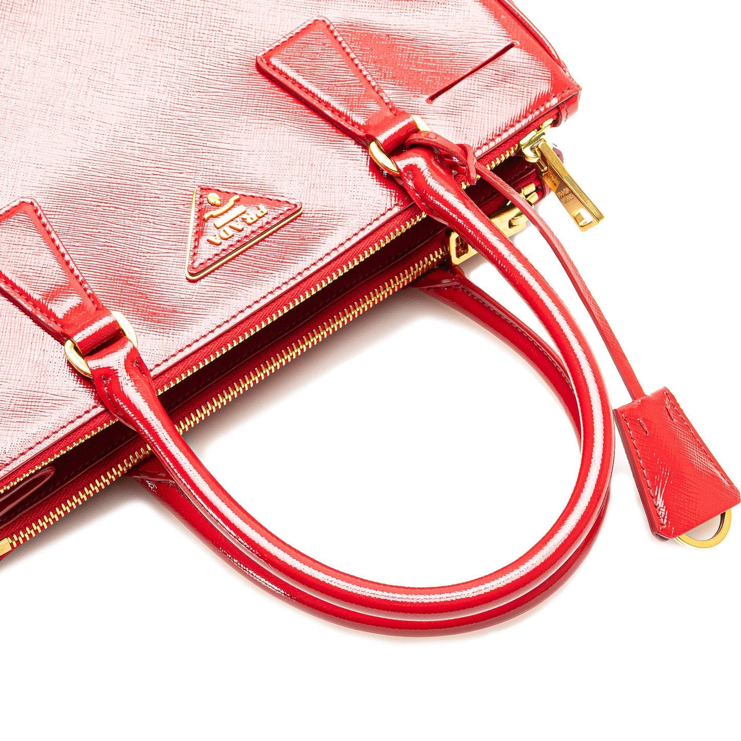 Prada Small Saffiano Vernice Galleria Double Zip Satchel Red