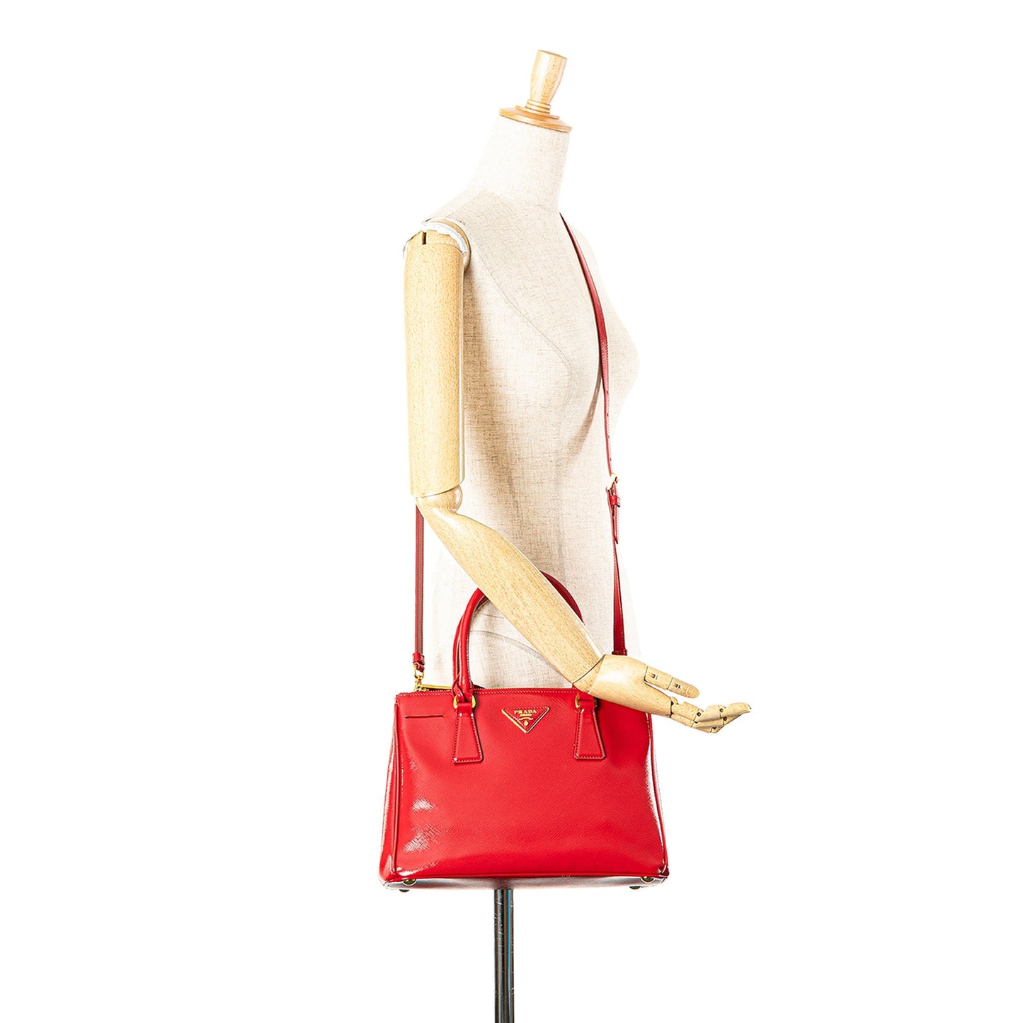 Prada Small Saffiano Vernice Galleria Double Zip Satchel Red