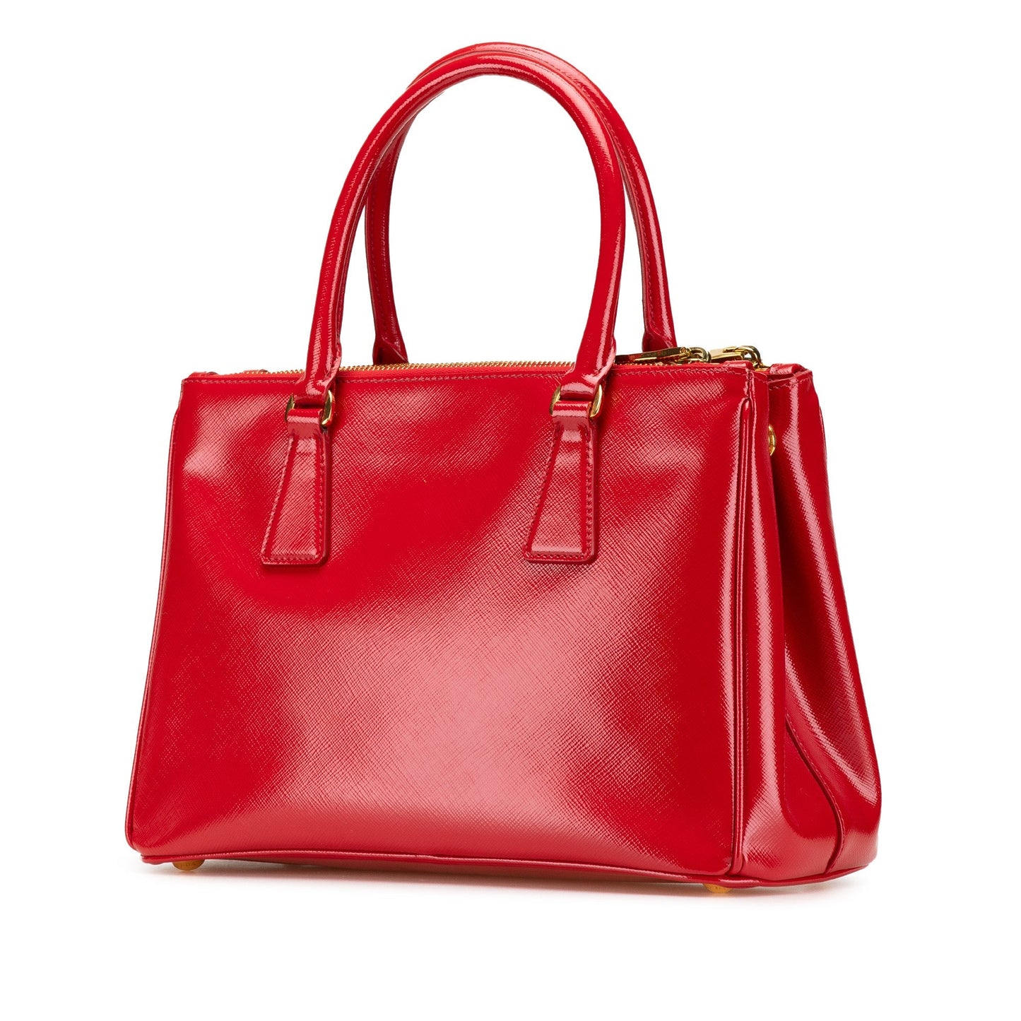 Prada Small Saffiano Vernice Galleria Double Zip Satchel Red