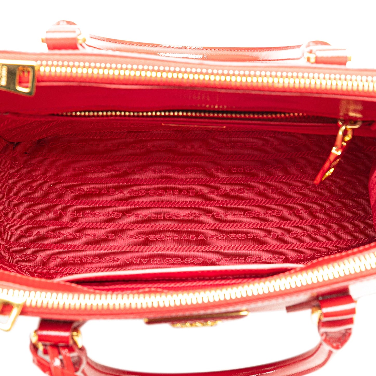 Prada Small Saffiano Vernice Galleria Double Zip Satchel Red