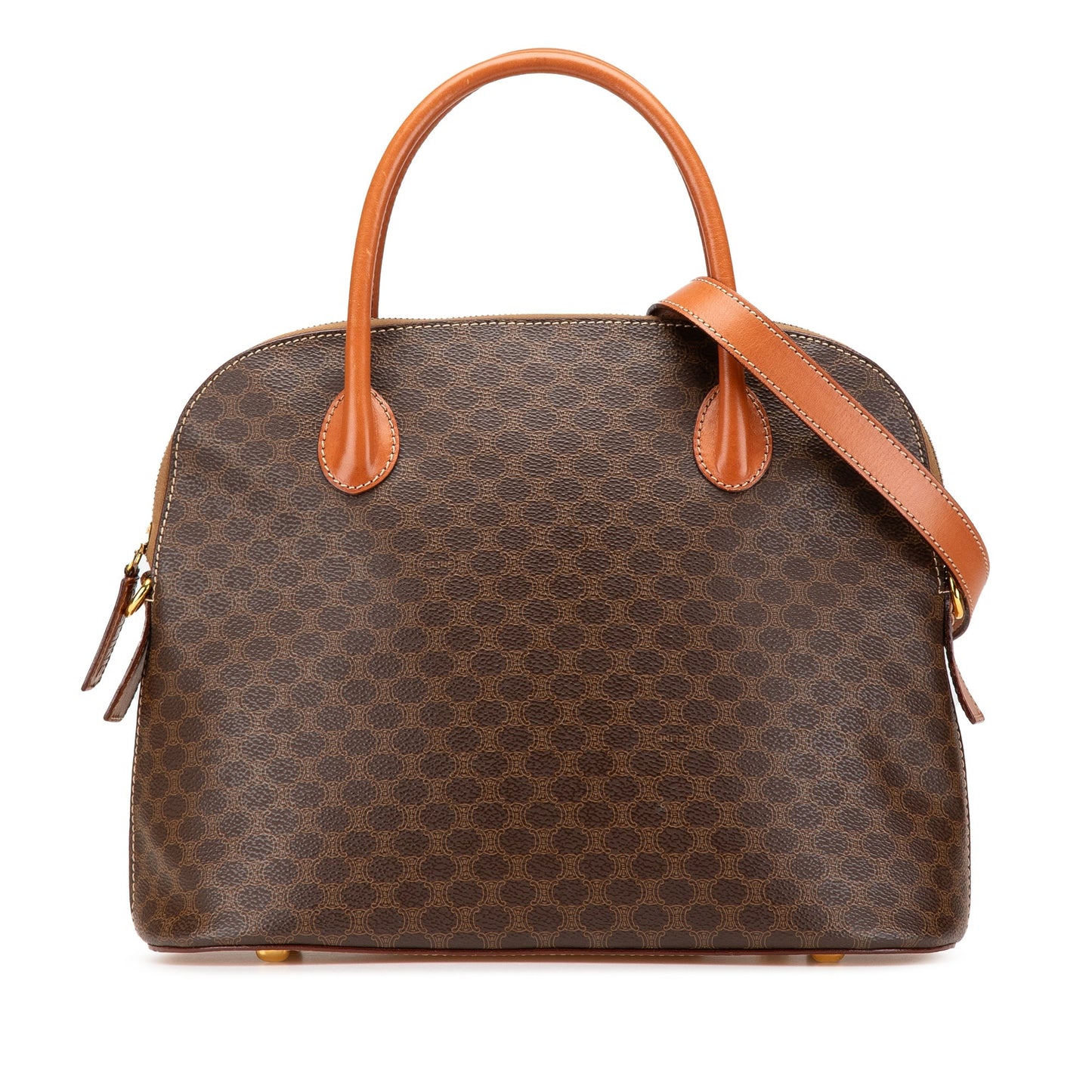 Celine Macadam Coated Canvas Dome Satchel Brown