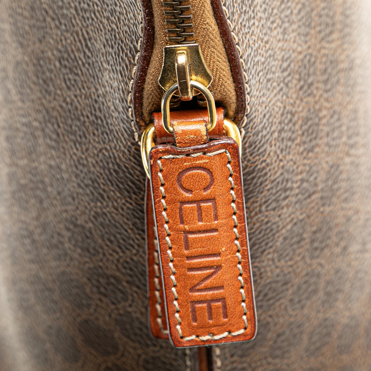 Celine Macadam Coated Canvas Dome Satchel Brown