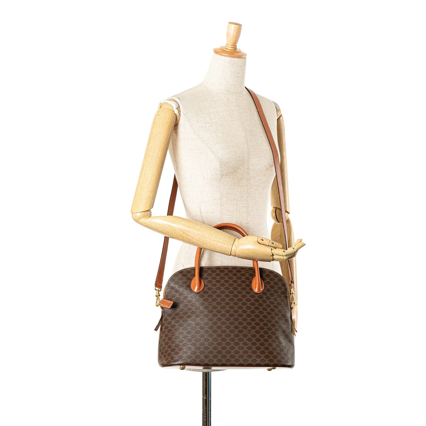 Celine Macadam Coated Canvas Dome Satchel Brown