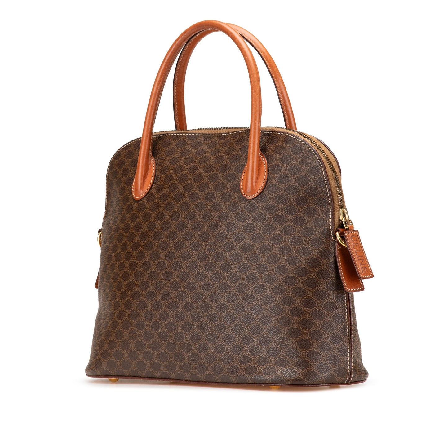 Celine Macadam Coated Canvas Dome Satchel Brown