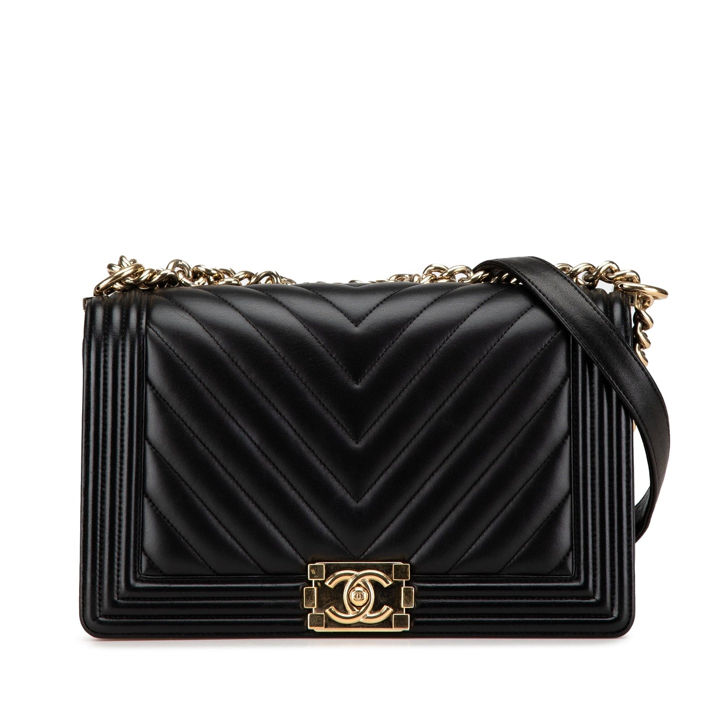 Chanel Medium Chevron Lambskin Boy Flap Black