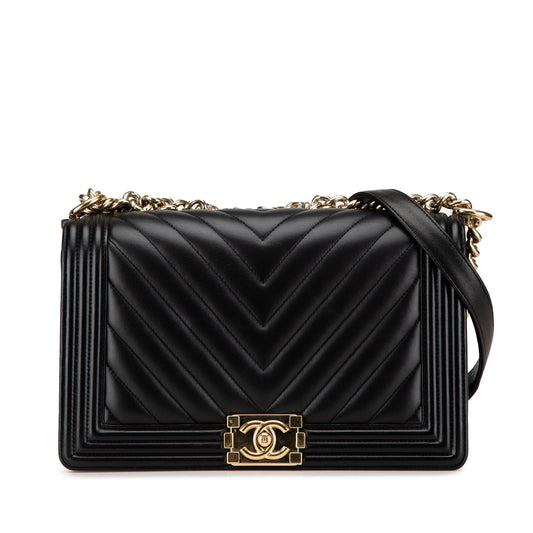 Chanel Medium Chevron Lambskin Boy Flap Black