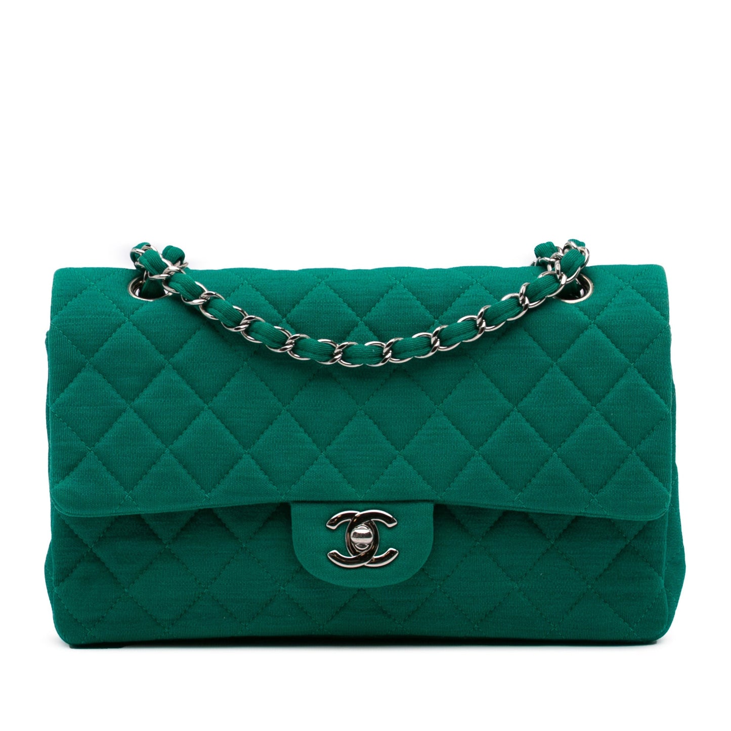 Chanel Medium Classic Jersey Double Flap Green