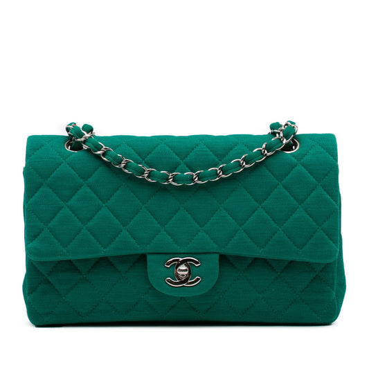 Chanel Medium Classic Jersey Double Flap Green