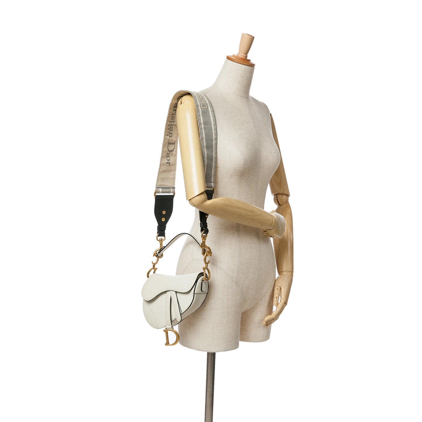 Dior Mini Grained Calfskin Saddle Bag White