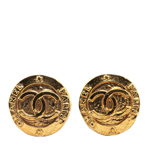 Chanel Gold Plated CC Round Clip on Earrings Gold