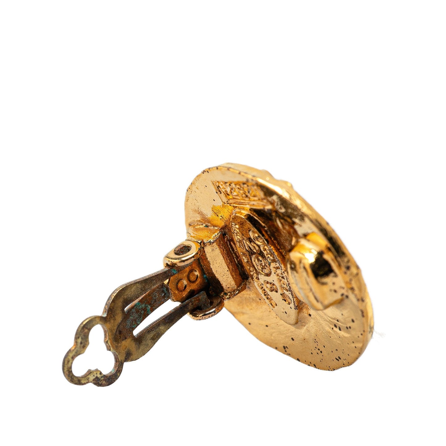Chanel Gold Plated CC Round Clip on Earrings Gold