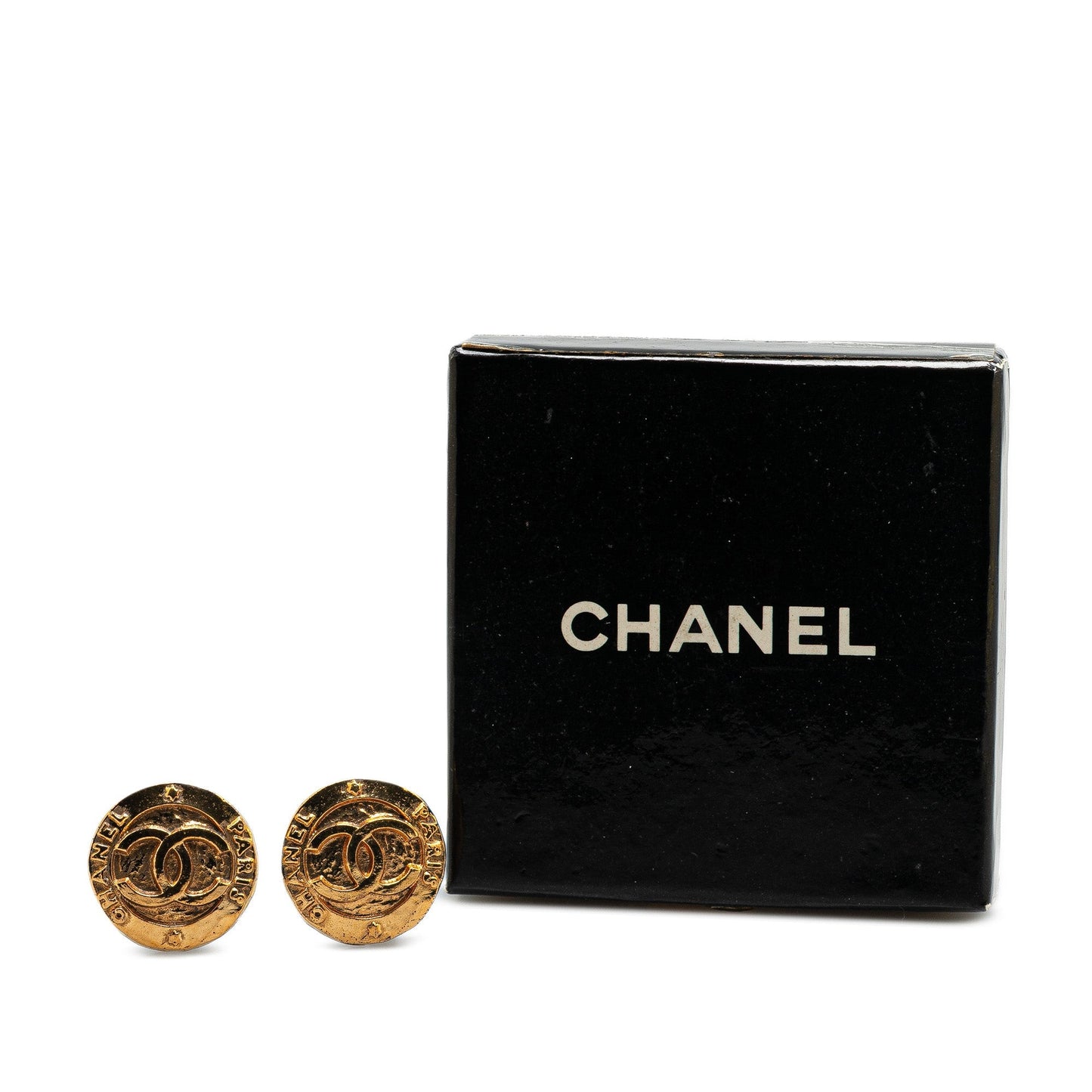 Chanel Gold Plated CC Round Clip on Earrings Gold