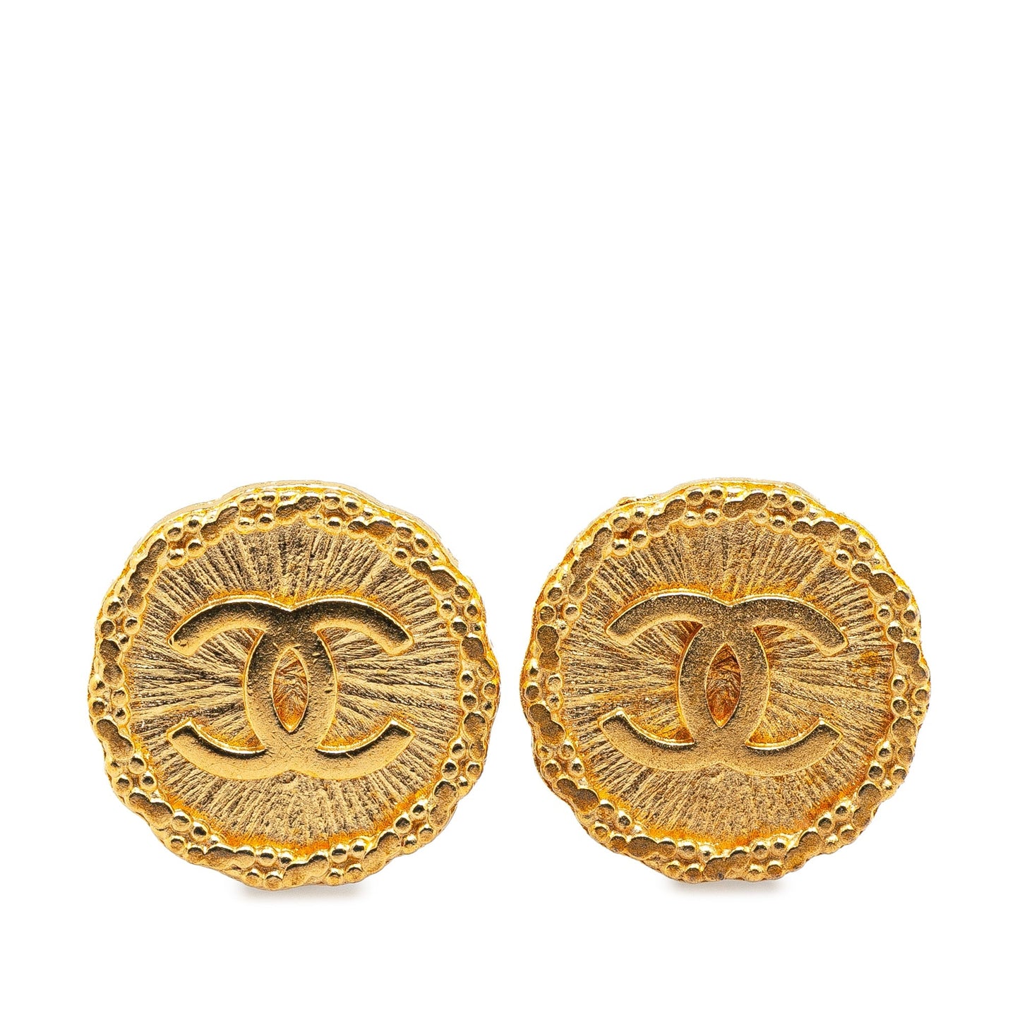 Chanel Gold Plated CC Round Clip on Earrings Gold