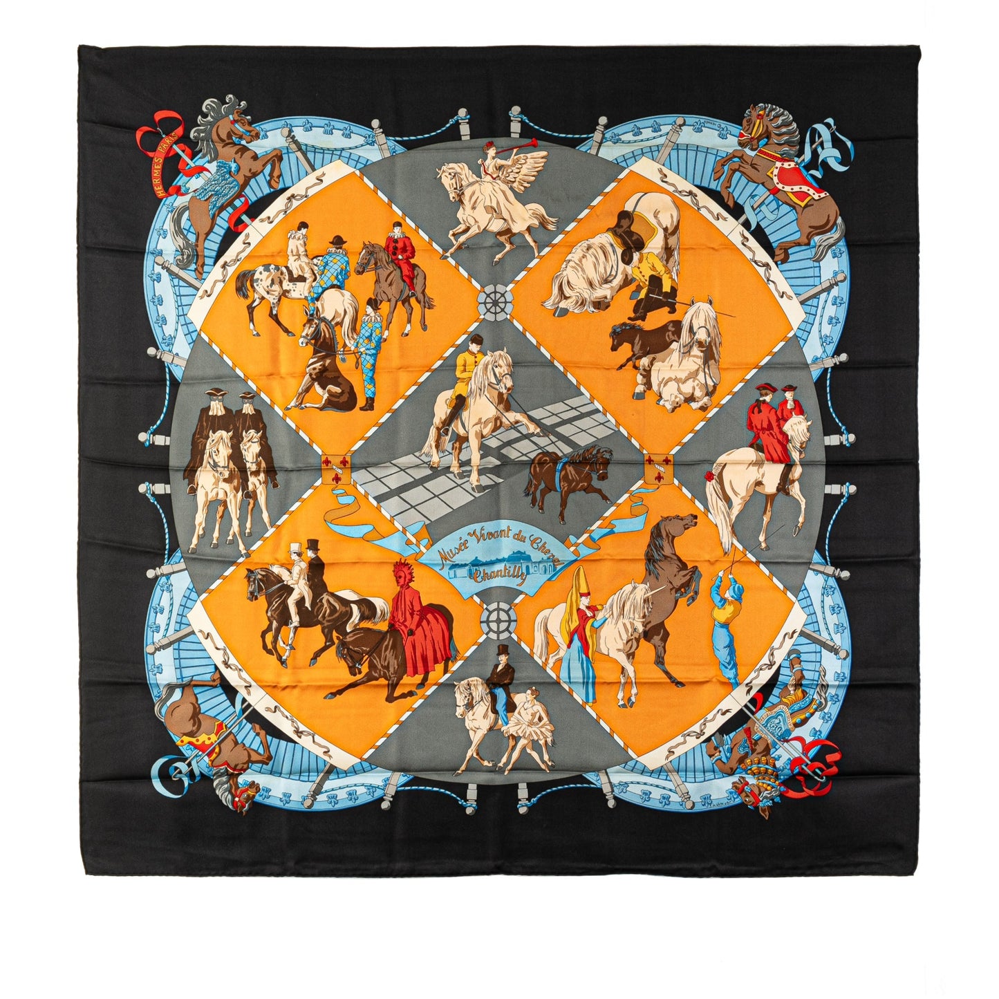 Sattars Musee Vivant du Cheval Chantilly Silk Scarf Black