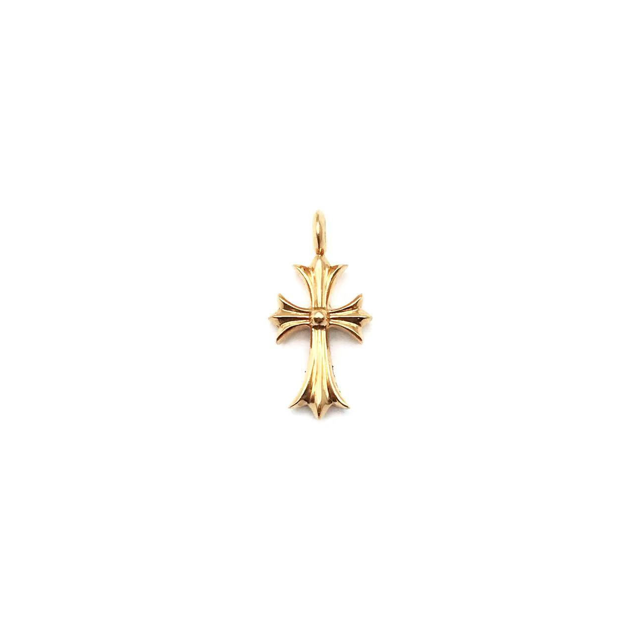 Chrome Hearts 22K Gold Pink Saph Tiny Cross Charm Pendant