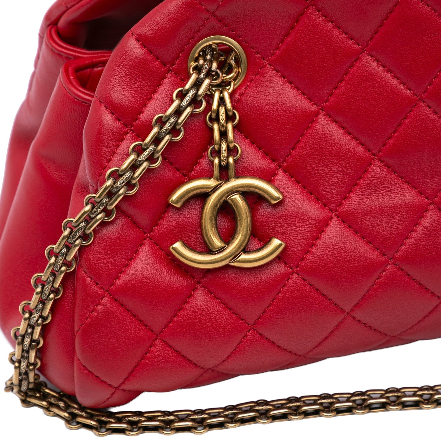 Chanel Medium Lambskin Mademoiselle Bowling Bag Red
