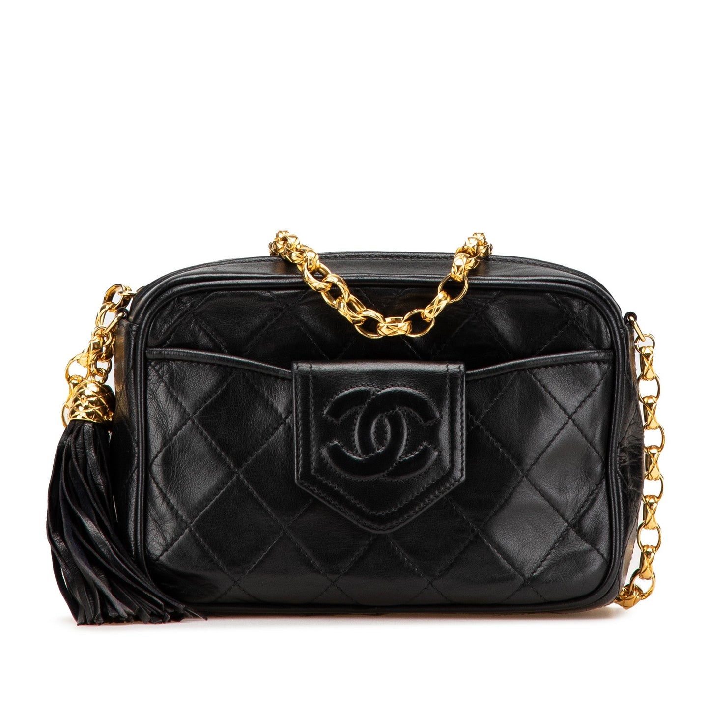 Chanel CC Quilted Lambskin Tassel Camera Bag Black