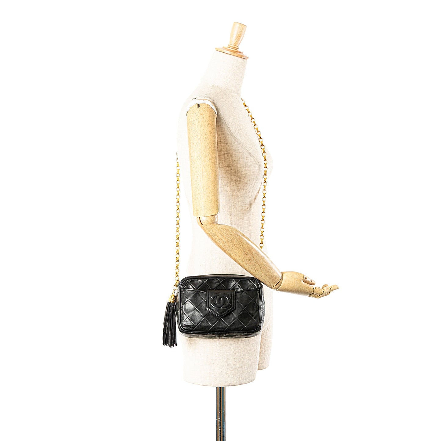 Chanel CC Quilted Lambskin Tassel Camera Bag Black