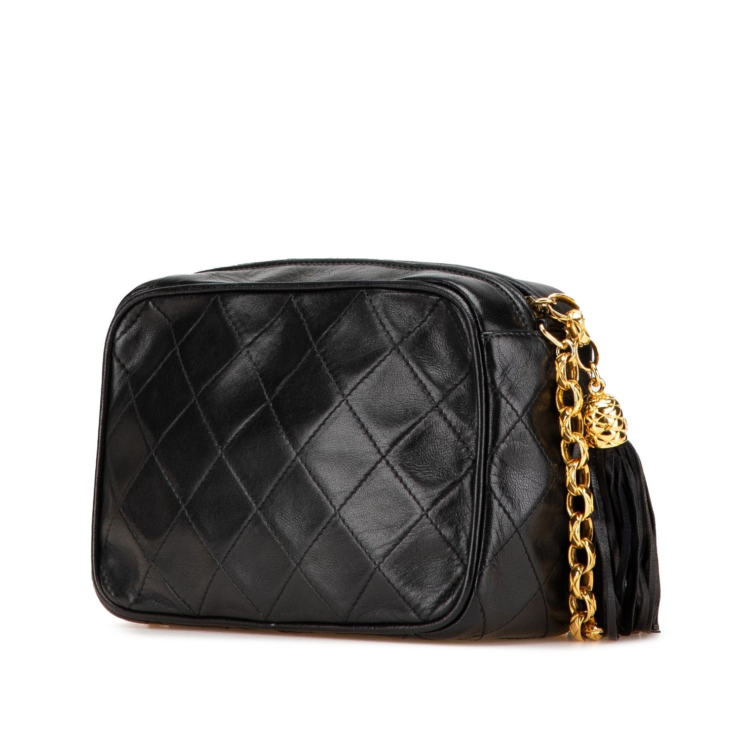 Chanel CC Quilted Lambskin Tassel Camera Bag Black