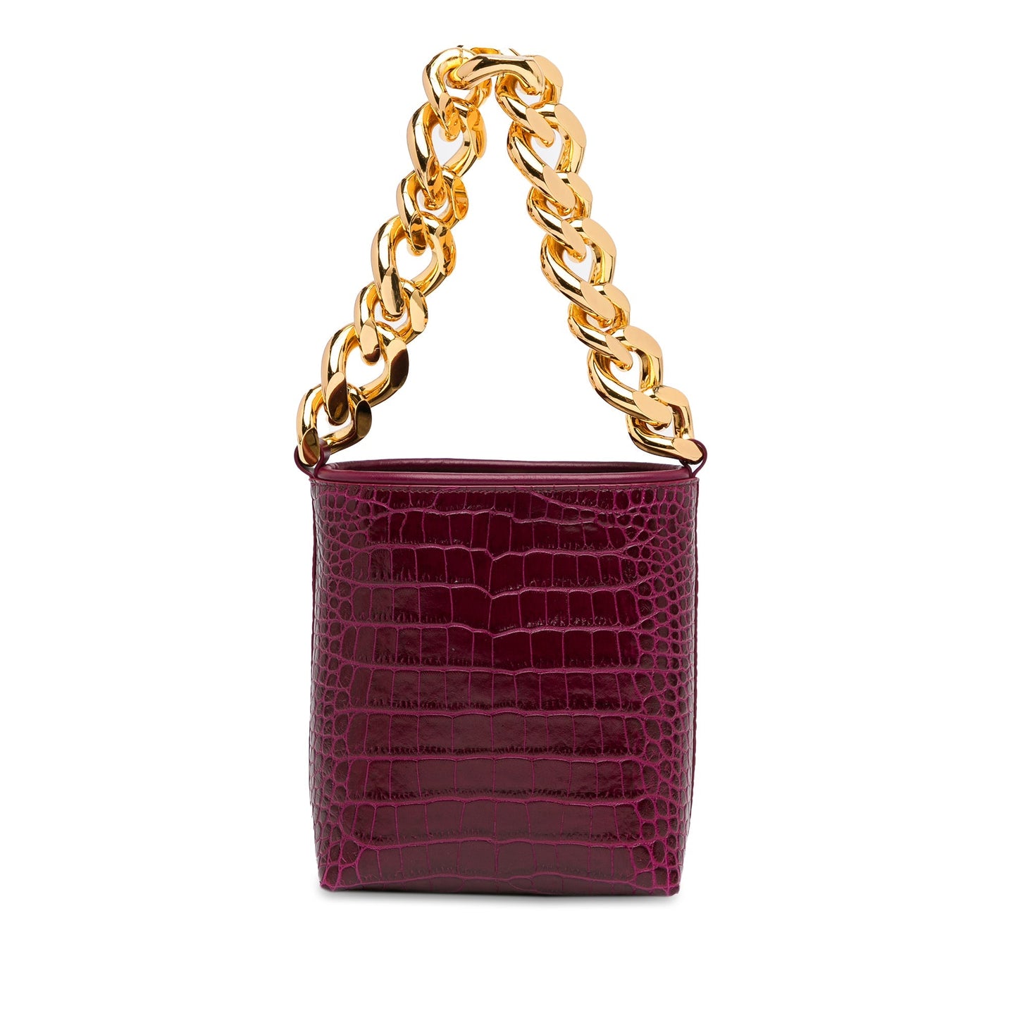 Tom Ford Mini Croc-Embossed Chain Bucket Bag Purple