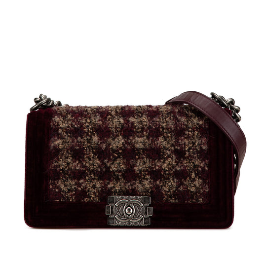 Chanel Medium Velvet and Tweed Boy Flap Red