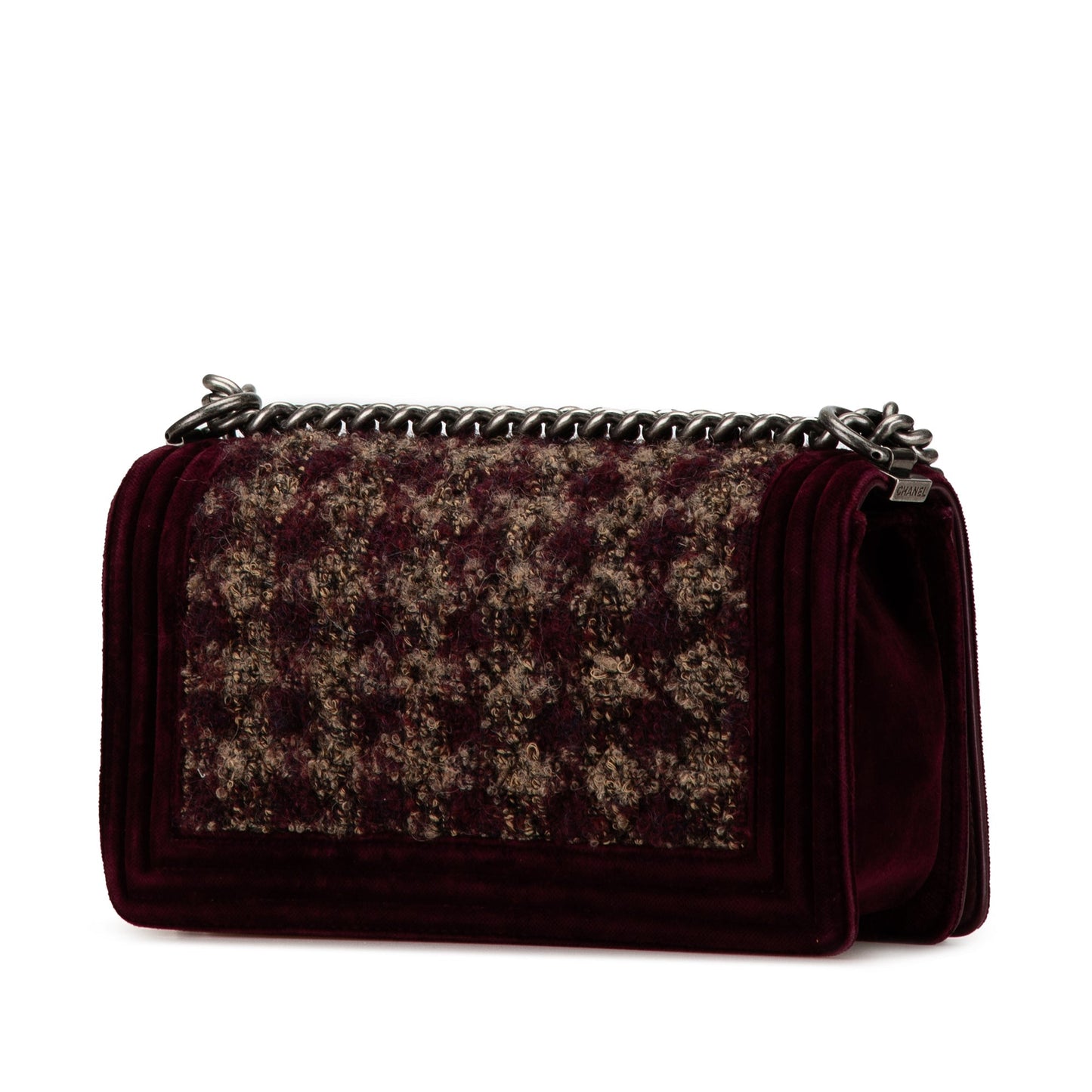 Chanel Old Medium Velvet and Tweed Boy Flap Red