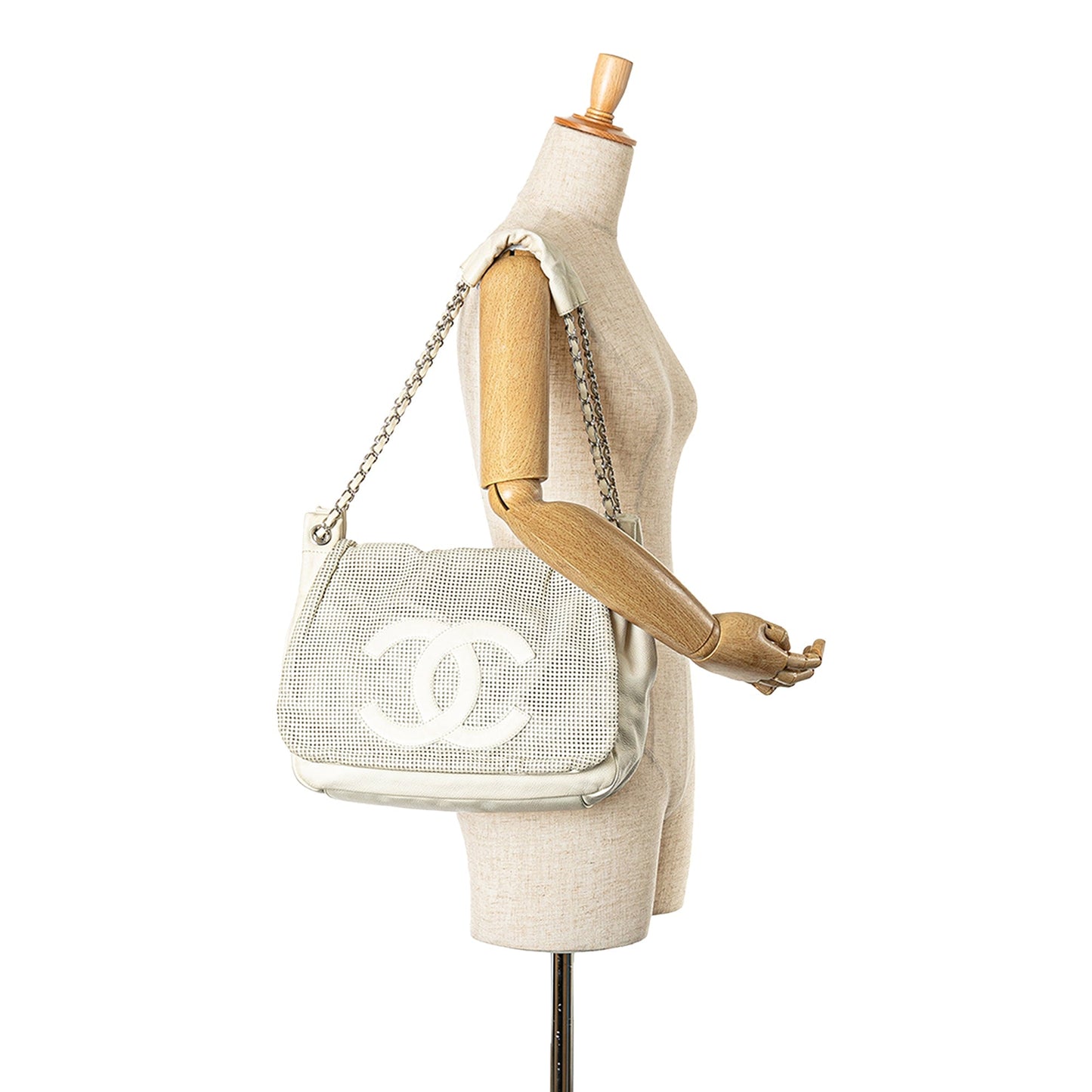 Chanel Caviar Perforated Hollywood Accordion Flap White