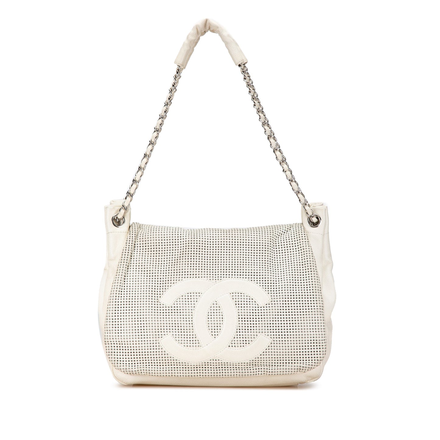 Chanel Caviar Perforated Hollywood Accordion Flap White