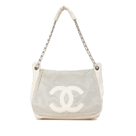 Chanel Caviar Perforated Hollywood Accordion Flap White