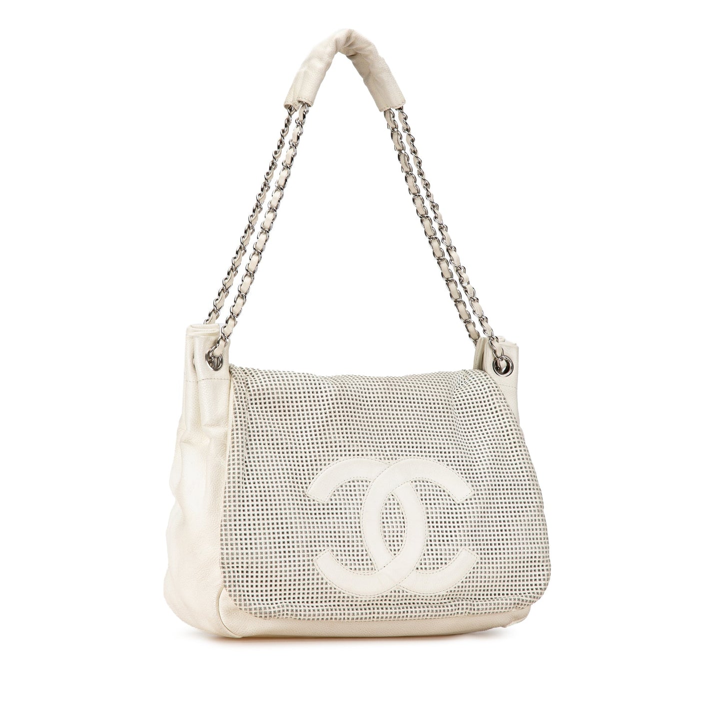 Chanel Caviar Perforated Hollywood Accordion Flap White