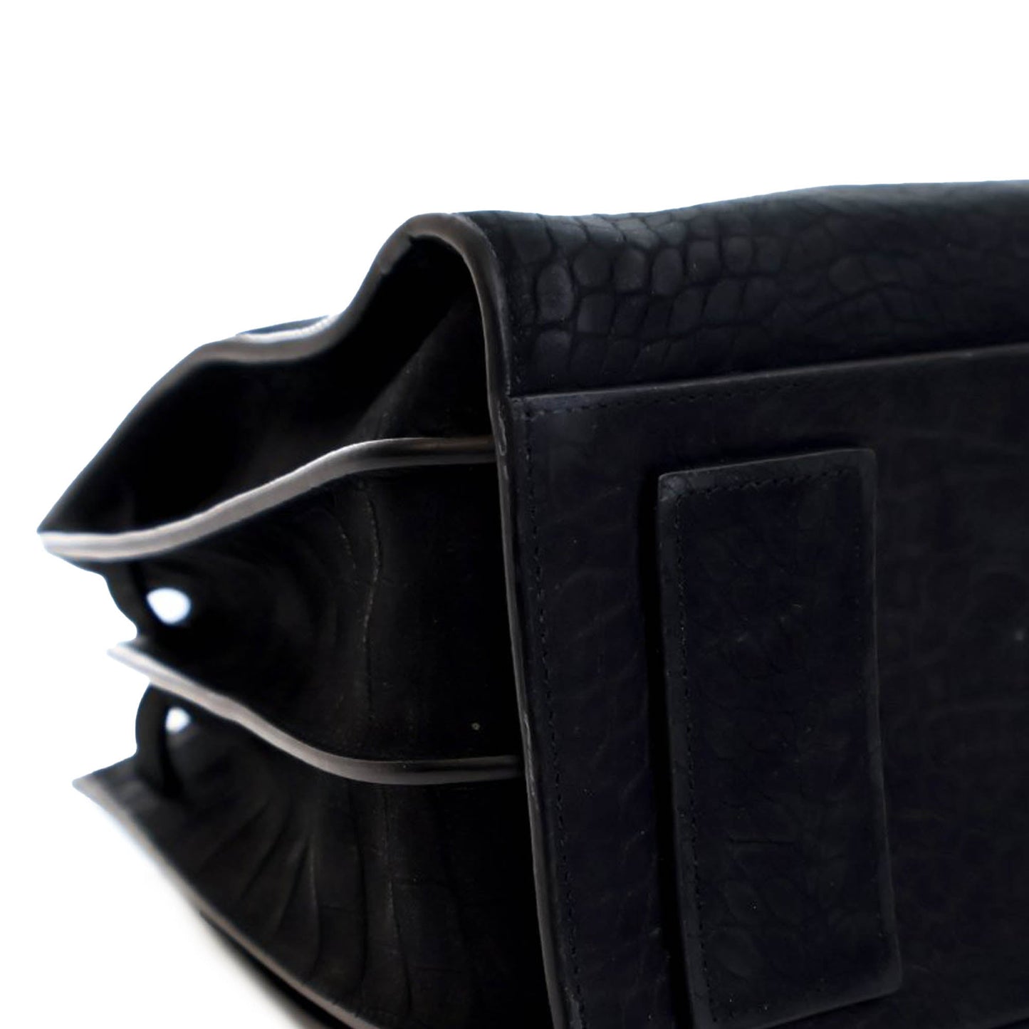 Saint Laurent Small Croc Embossed Suede Sac De Jour Satchel Black