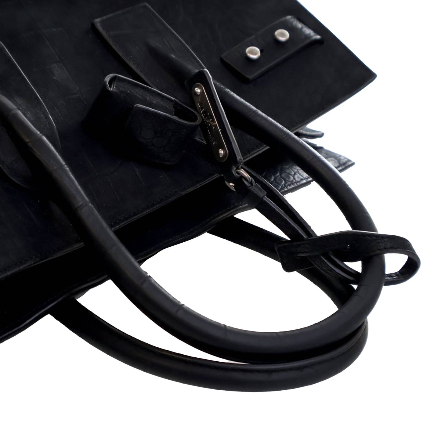 Saint Laurent Small Croc Embossed Suede Sac De Jour Satchel Black