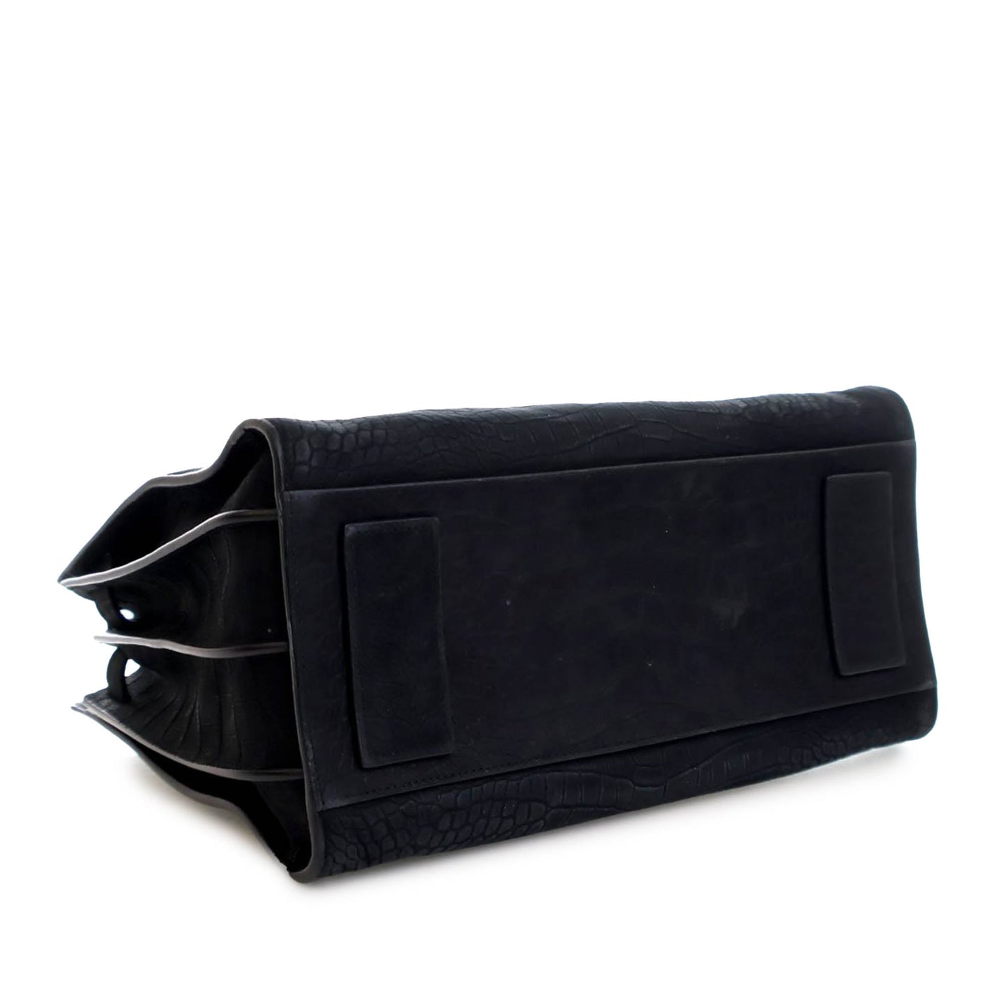 Saint Laurent Small Croc Embossed Suede Sac De Jour Satchel Black