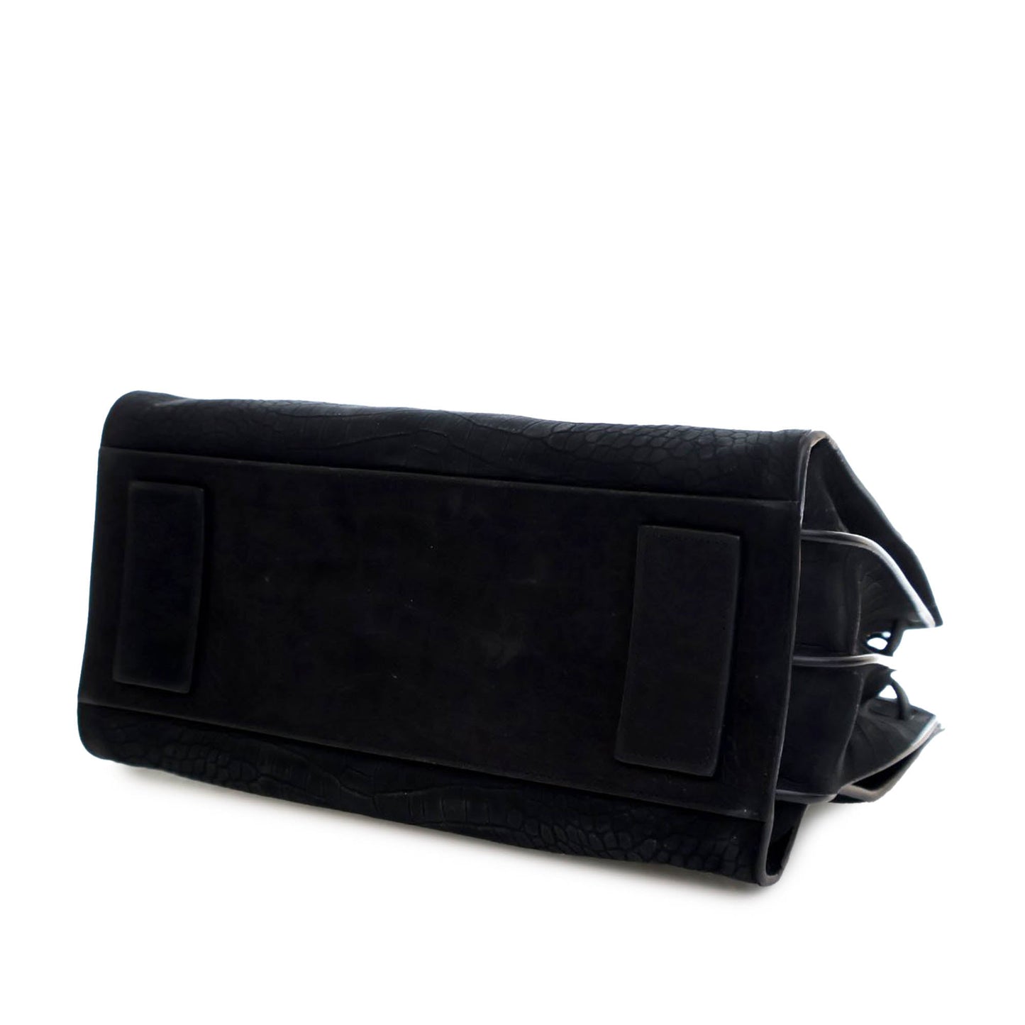 Saint Laurent Small Croc Embossed Suede Sac De Jour Satchel Black
